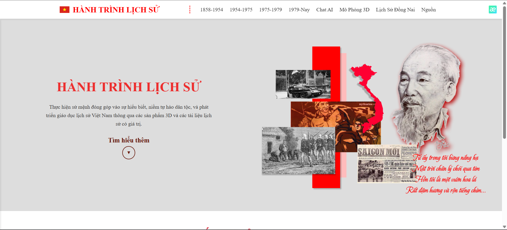 Giao diện website AI tái hiện lịch sử